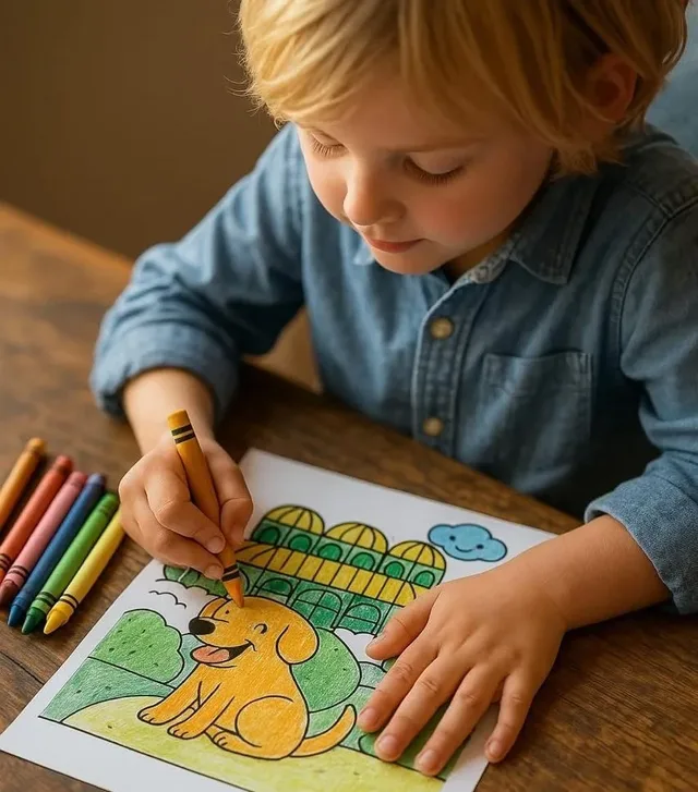Criança colorindo o livro Caramelo pelo Brasil